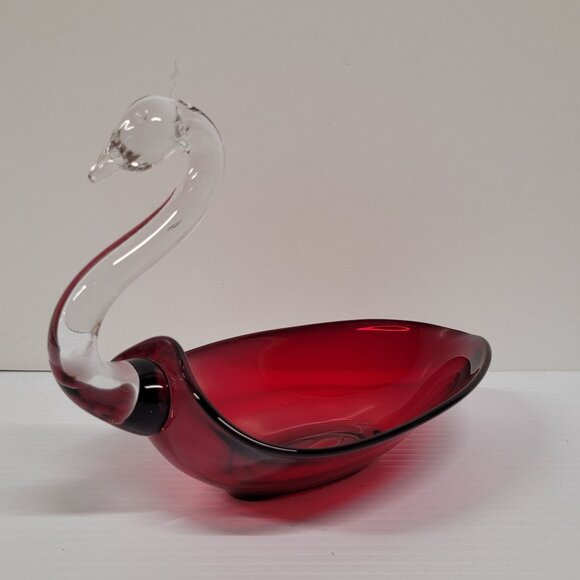Vintage Red Swan Duncan Miller Viking Glass Candy Trinket Dish 8'' Holiday - Picture 3 of 7